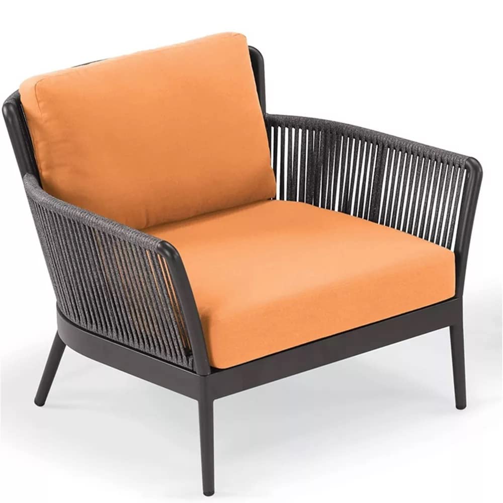 Fabián Outdoor Patio Set| Durable Garden Furniture-2 Chairs + 1 Table Grey-Orange Braided & Rope