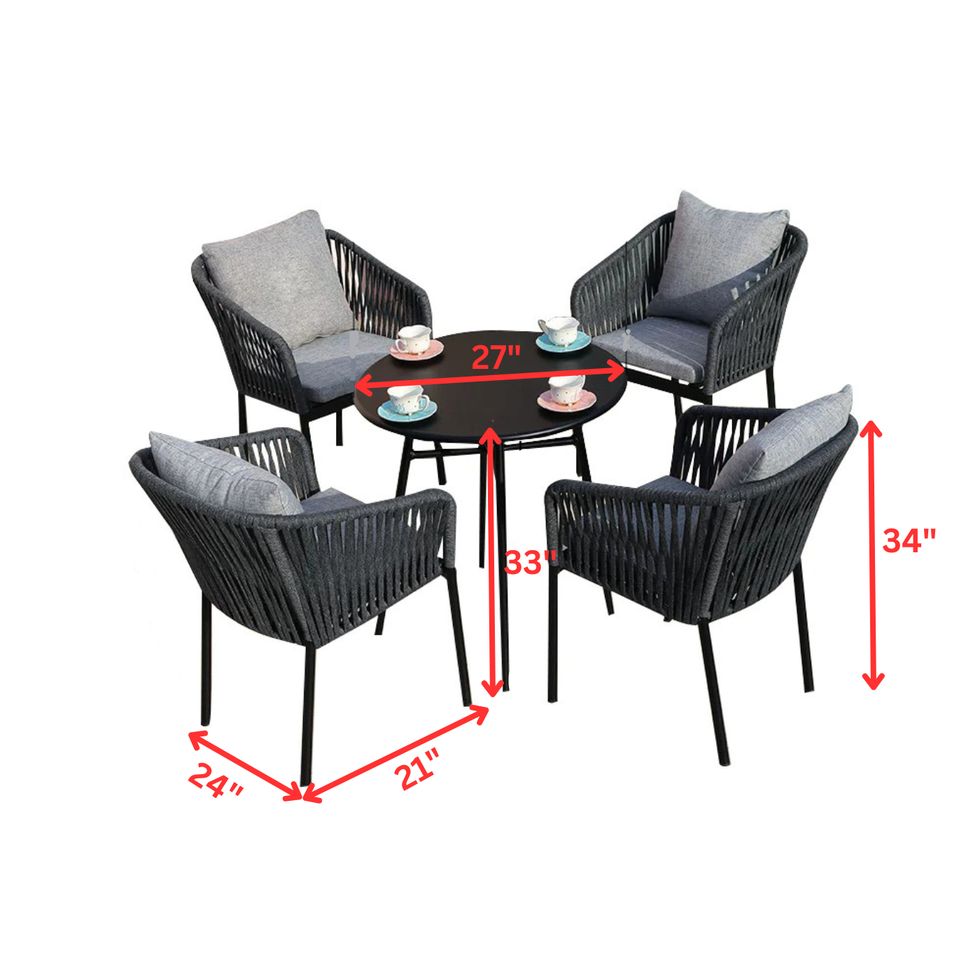 Hedwig Outdoor Patio Set| Durable Garden Furniture-4 Chairs + 1 Table Braided And Rope Grey