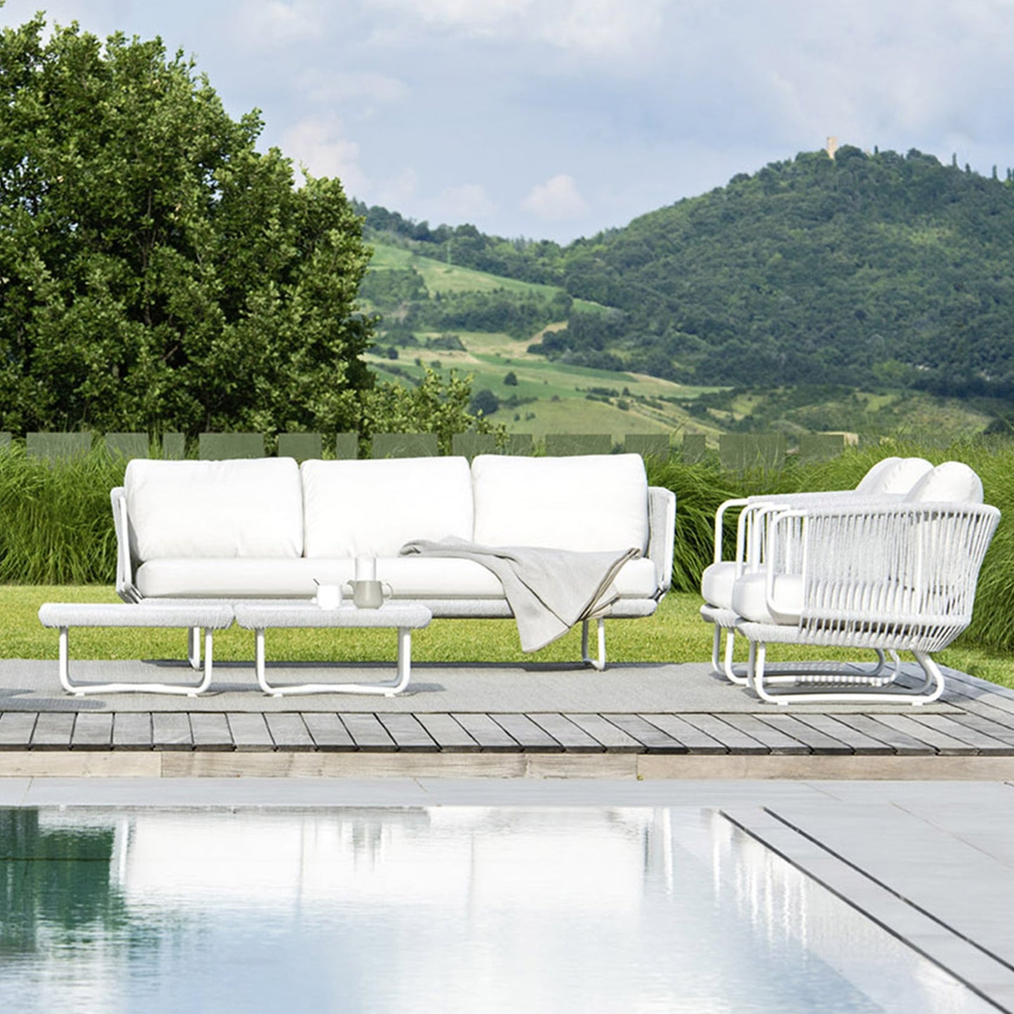 Erim Outdoor Garden Balcony 5 Seater Sofa Set- Grey & White Braided and Rope
