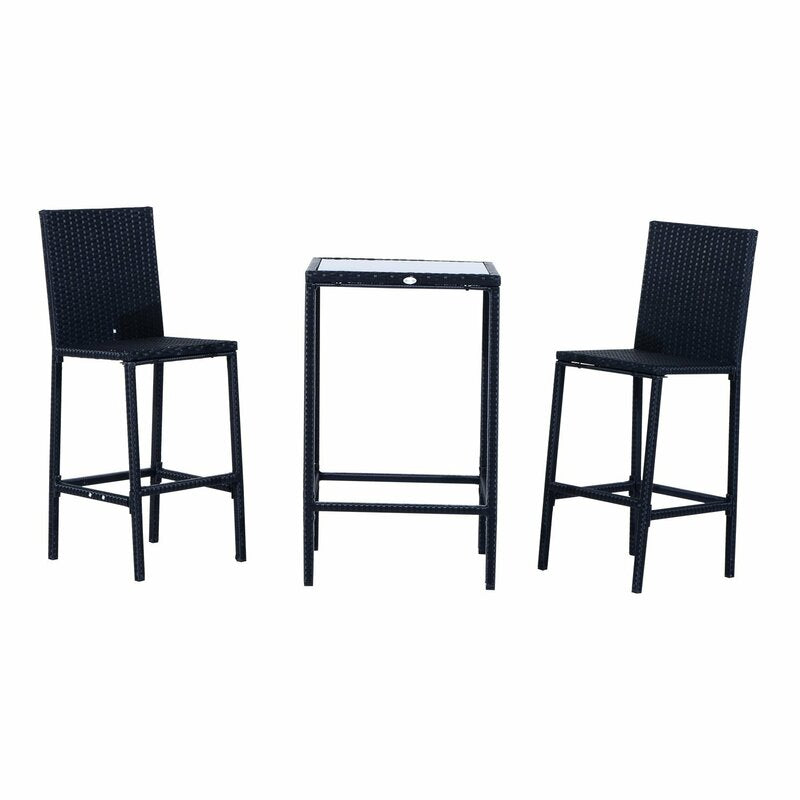 Jiro Outdoor Bar Set| Durable Garden Furniture-2 Chairs + 1 Table Black