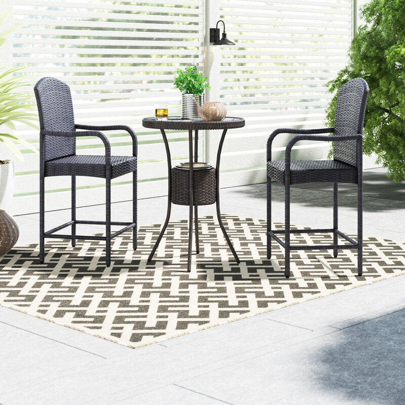 Hisako Outdoor Bar Set| Durable Garden Furniture-2 Chairs + 1 Table Black