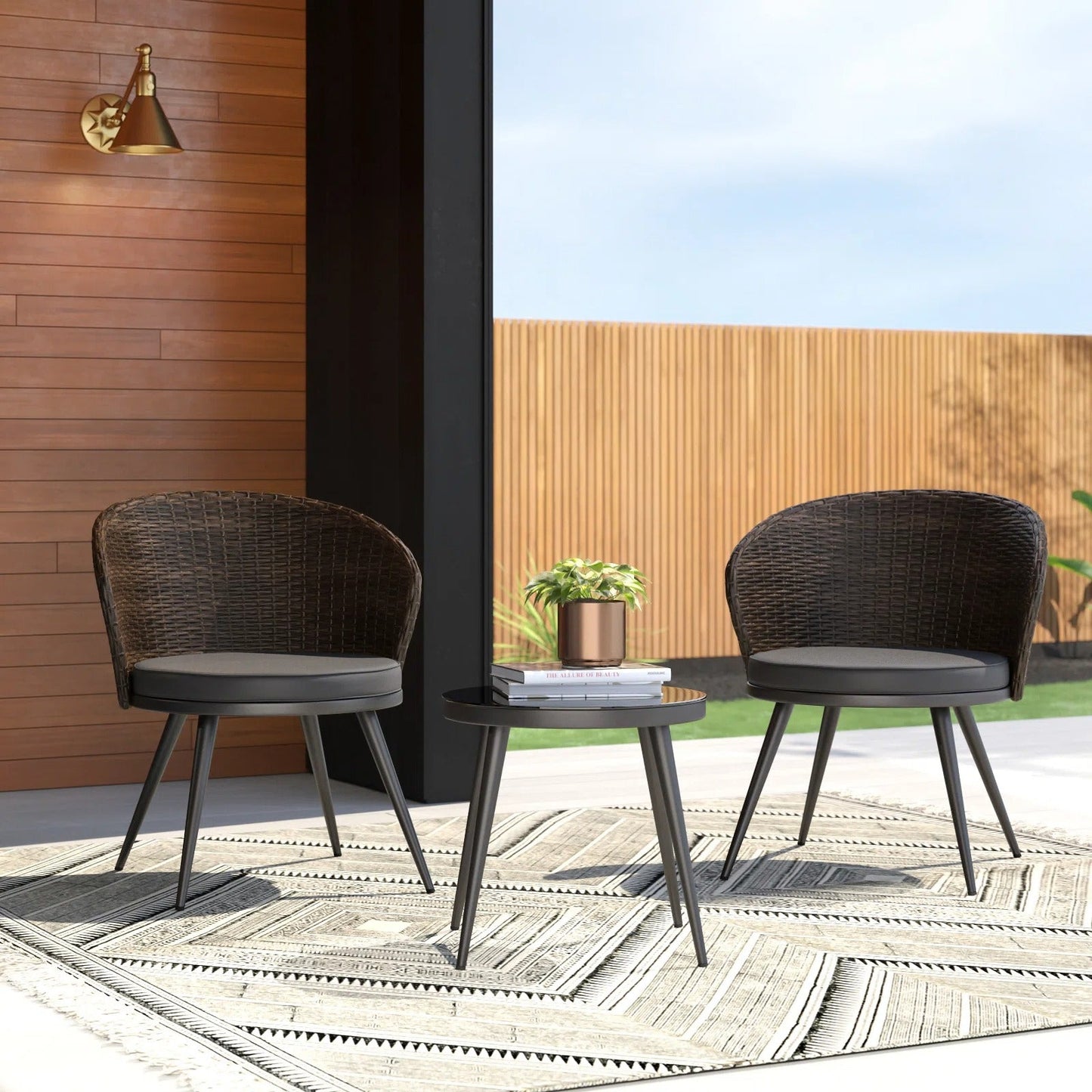 Cobos Outdoor Patio Set| Durable Garden Furniture-2 Chairs + 1 Table Brown