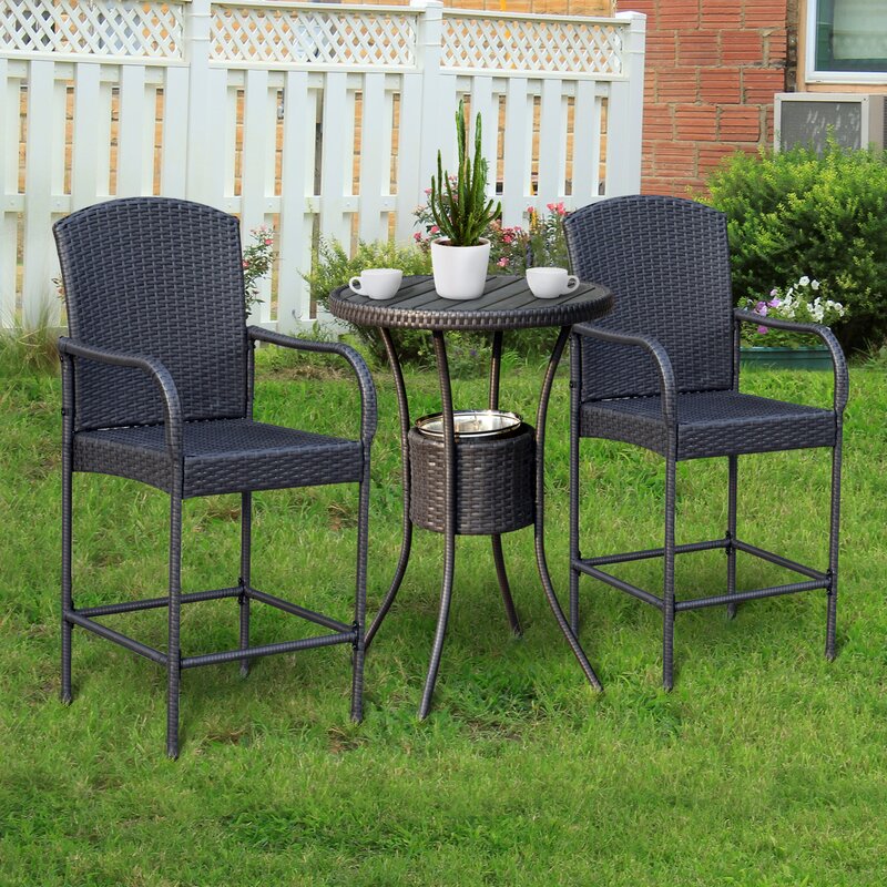 Hisako Outdoor Bar Set| Durable Garden Furniture-2 Chairs + 1 Table Black