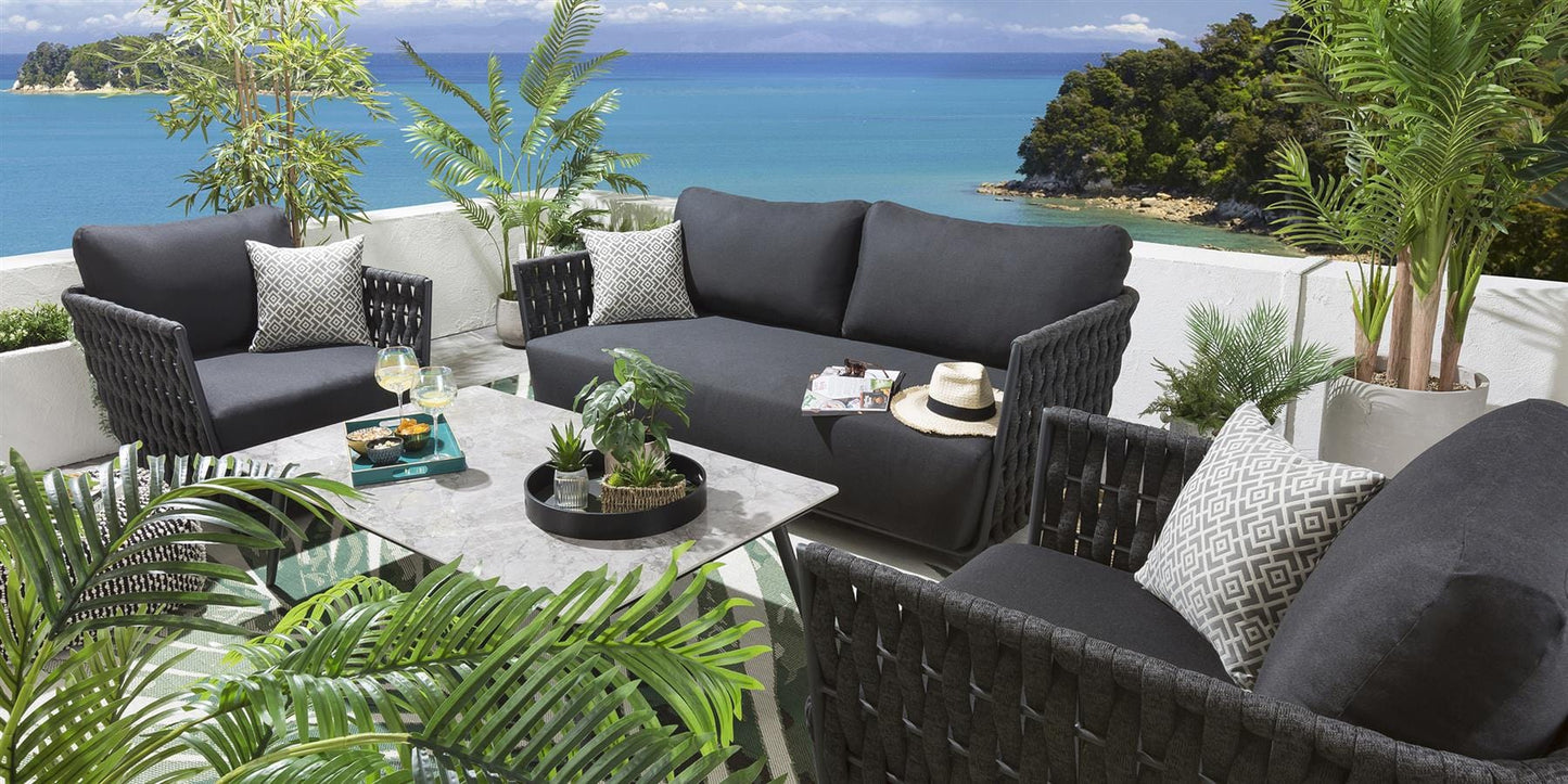 Wenzel Outdoor Garden Balcony 4 Seater Sofa Set Braided and Rope-Grey