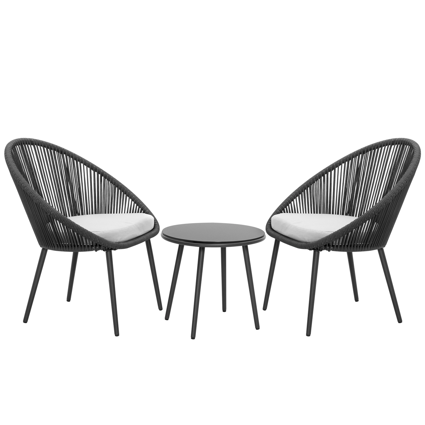 Paca Outdoor Patio Set| Durable Garden Furniture-2 Chairs + 1 Table Dark Grey Braided & Rope