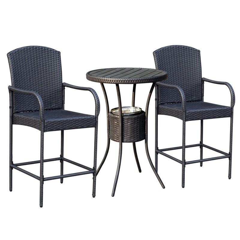 Hisako Outdoor Bar Set| Durable Garden Furniture-2 Chairs + 1 Table Black