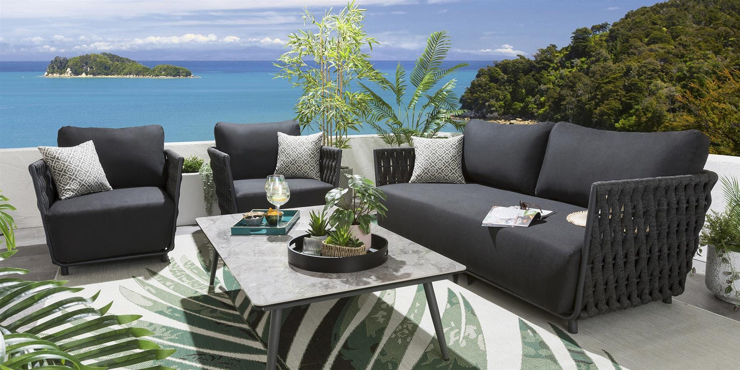 Wenzel Outdoor Garden Balcony 4 Seater Sofa Set Braided and Rope-Grey
