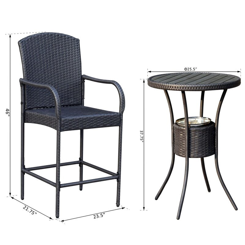 Hisako Outdoor Bar Set| Durable Garden Furniture-2 Chairs + 1 Table Black
