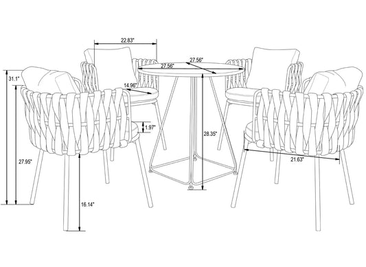 Ayo Outdoor Patio Set| Durable Garden Furniture-4 Chairs + 1 Table Braided And Rope Black