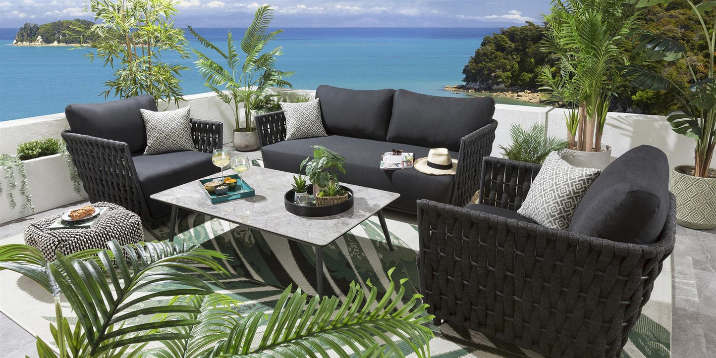 Wenzel Outdoor Garden Balcony 4 Seater Sofa Set Braided and Rope-Grey