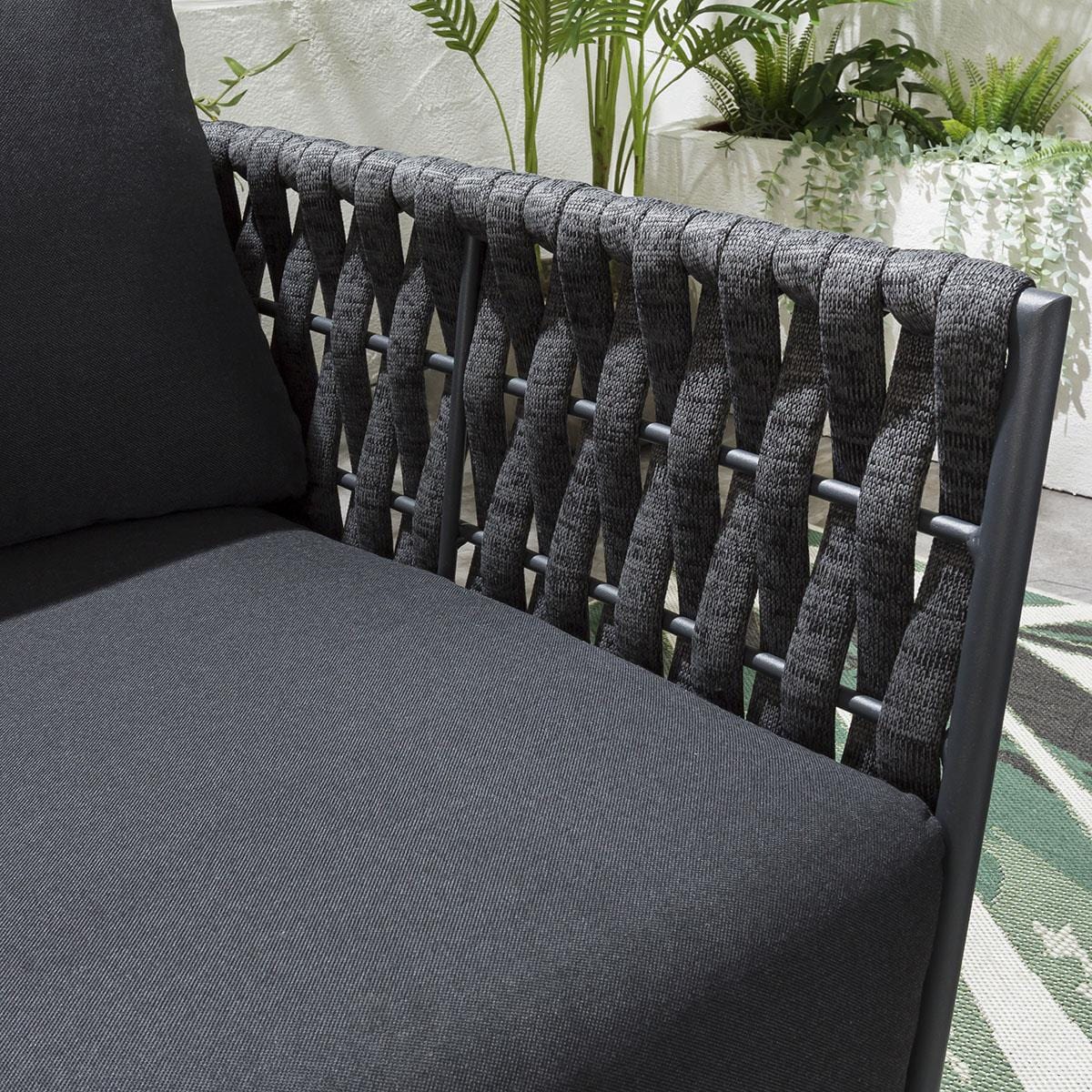 Wenzel Outdoor Garden Balcony 4 Seater Sofa Set Braided and Rope-Grey