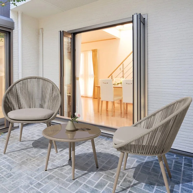 Perlita Outdoor Patio Set| Durable Garden Furniture-2 Chairs + 1 Table Grey Braided & Rope