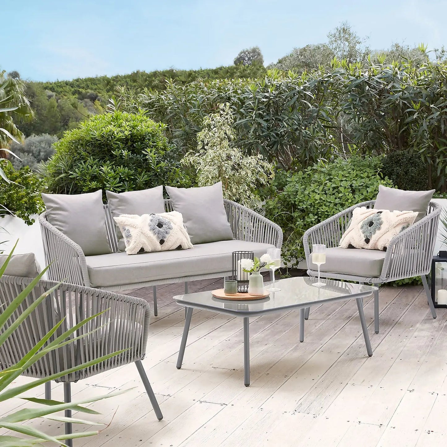 Balci Outdoor Garden Balcony 5 Seater Sofa Set- Grey Braided and Rope