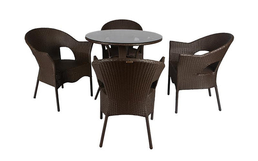 Febo Outdoor Patio Set| Durable Garden Furniture-4 Chairs + 1 Table Brown