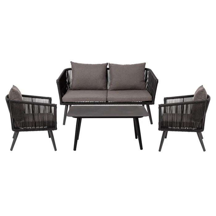 Eichel Outdoor Garden Balcony 4 Seater Sofa Set Braided and Rope-Grey