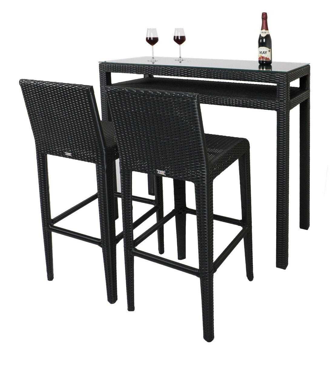 Ren Outdoor Bar Set| Durable Garden Furniture-2 Chairs + 1 Table Black
