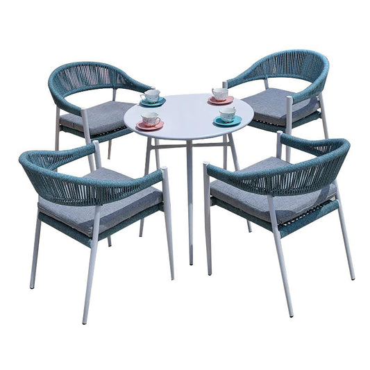 Ulfric Outdoor Patio Set| Durable Garden Furniture-4 Chairs + 1 Table Braided And Rope Blue