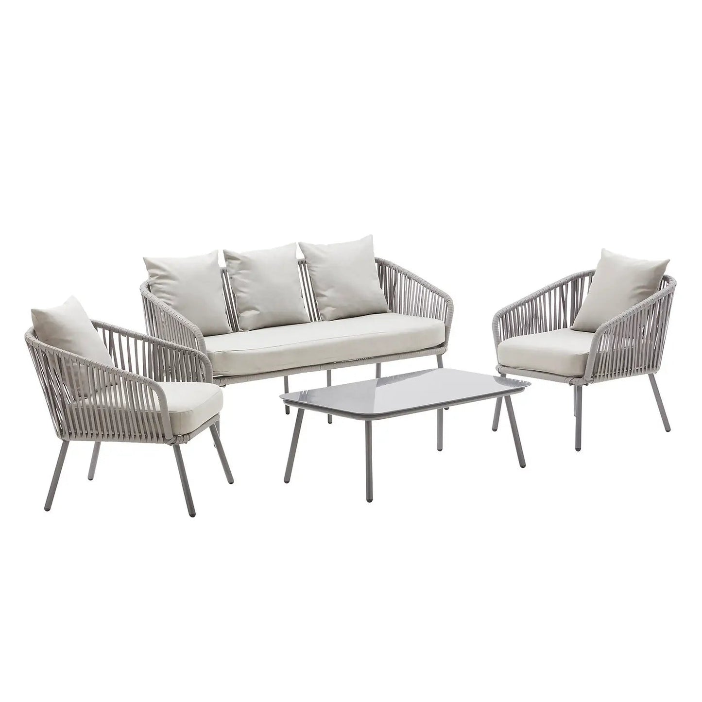 Balci Outdoor Garden Balcony 5 Seater Sofa Set- Grey Braided and Rope