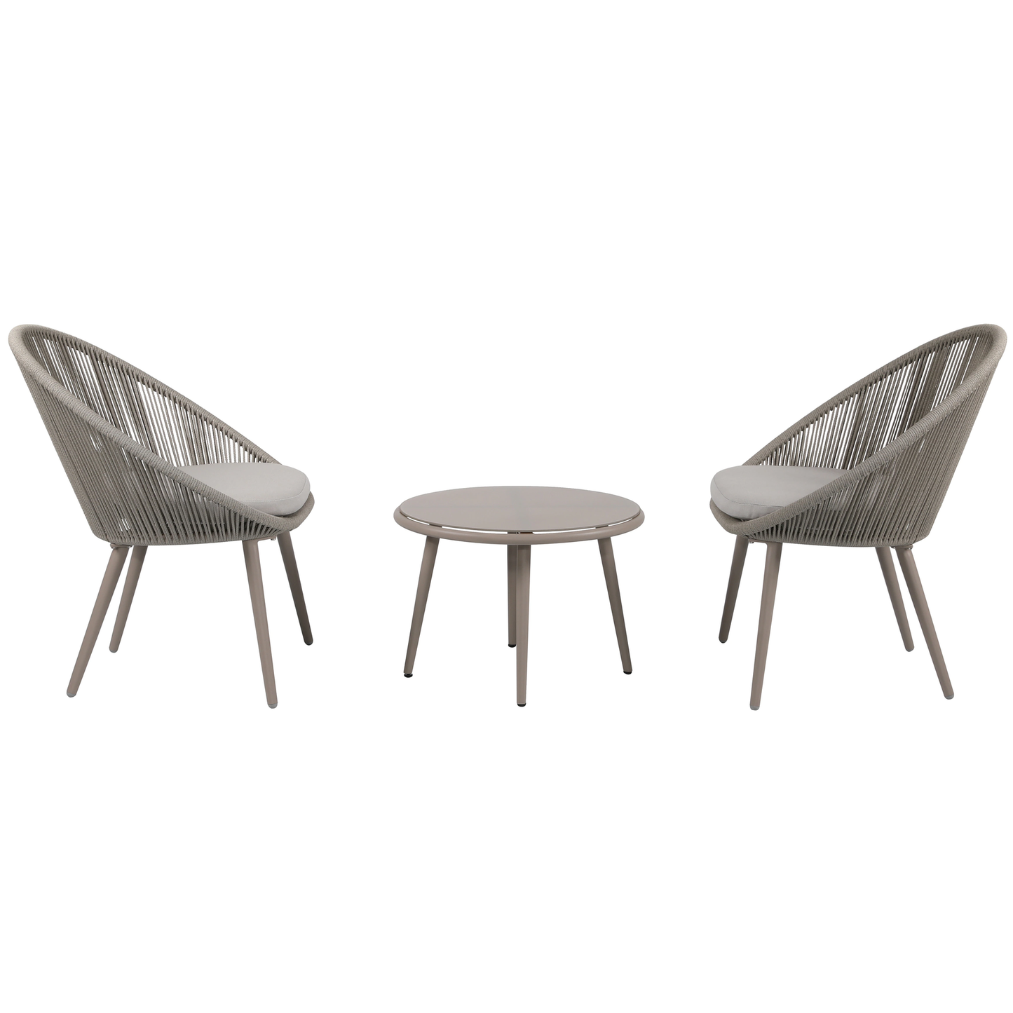 Perlita Outdoor Patio Set| Durable Garden Furniture-2 Chairs + 1 Table Grey Braided & Rope