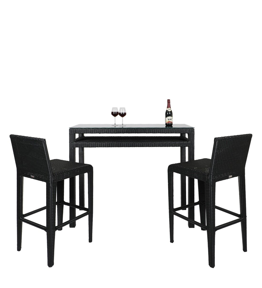 Ren Outdoor Bar Set| Durable Garden Furniture-2 Chairs + 1 Table Black