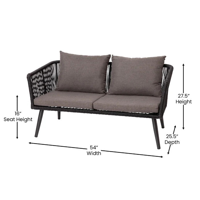Eichel Outdoor Garden Balcony 4 Seater Sofa Set Braided and Rope-Grey