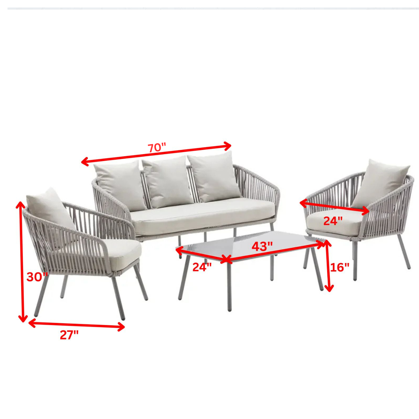 Balci Outdoor Garden Balcony 5 Seater Sofa Set- Grey Braided and Rope