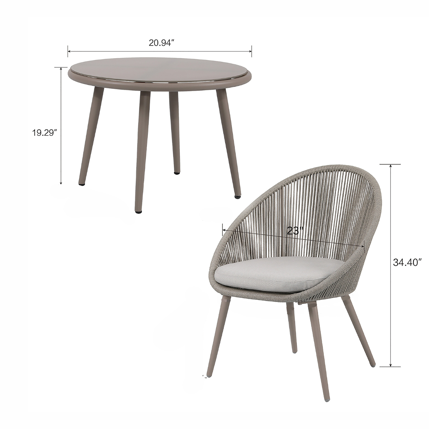 Perlita Outdoor Patio Set| Durable Garden Furniture-2 Chairs + 1 Table Grey Braided & Rope