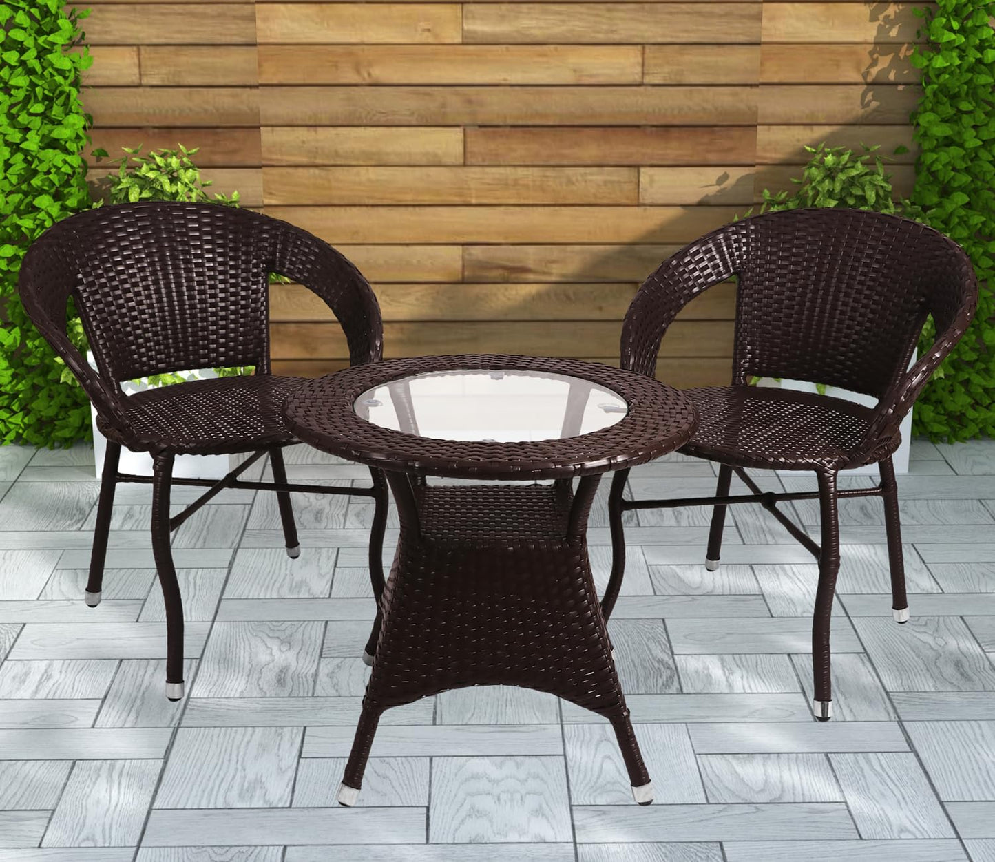 Arjona Outdoor Patio Set| Durable Garden Furniture-2 Chairs + 1 Table Brown