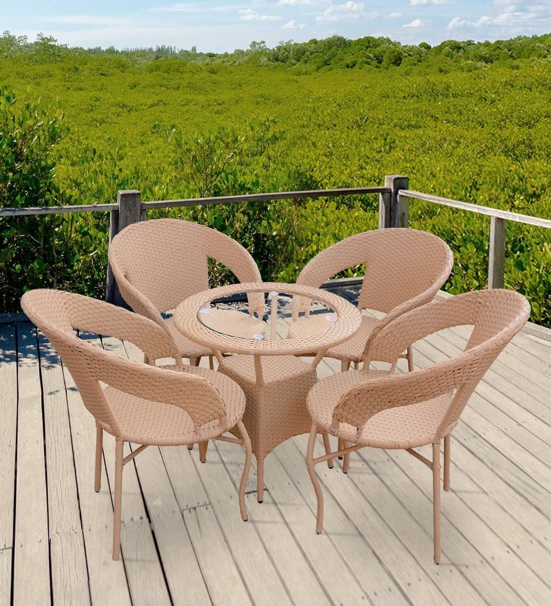Baena Outdoor Patio Set| Durable Garden Furniture-4 Chairs + 1 Table Light Brown