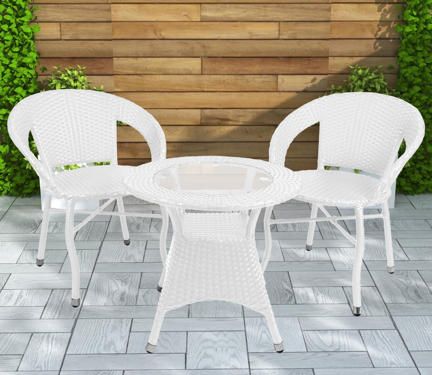 Orbe Outdoor Patio Set| Durable Garden Furniture-2 Chairs + 1 Table White