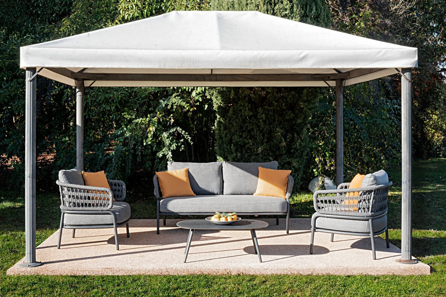 Liese Outdoor Garden Balcony 4 Seater Sofa Set Braided and Rope-Light Grey