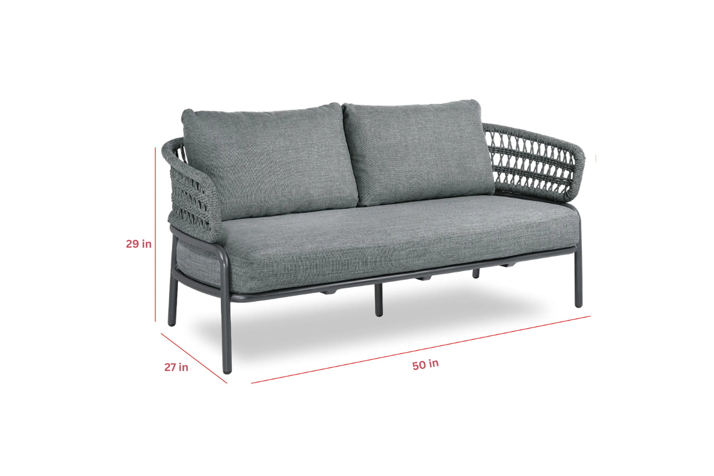 Liese Outdoor Garden Balcony 4 Seater Sofa Set Braided and Rope-Light Grey