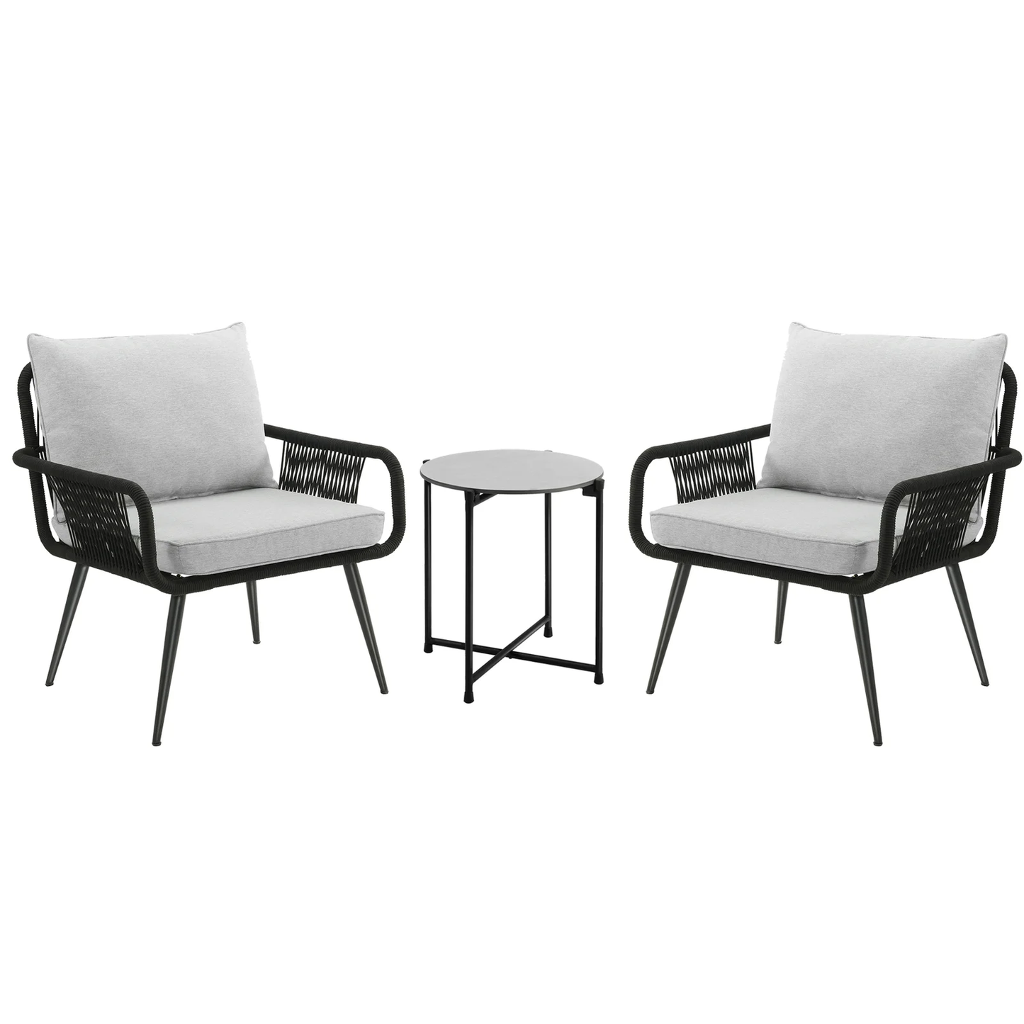 Amore Outdoor Patio Set| Durable Garden Furniture-2 Chairs + 1 Table Black Braided & Rope