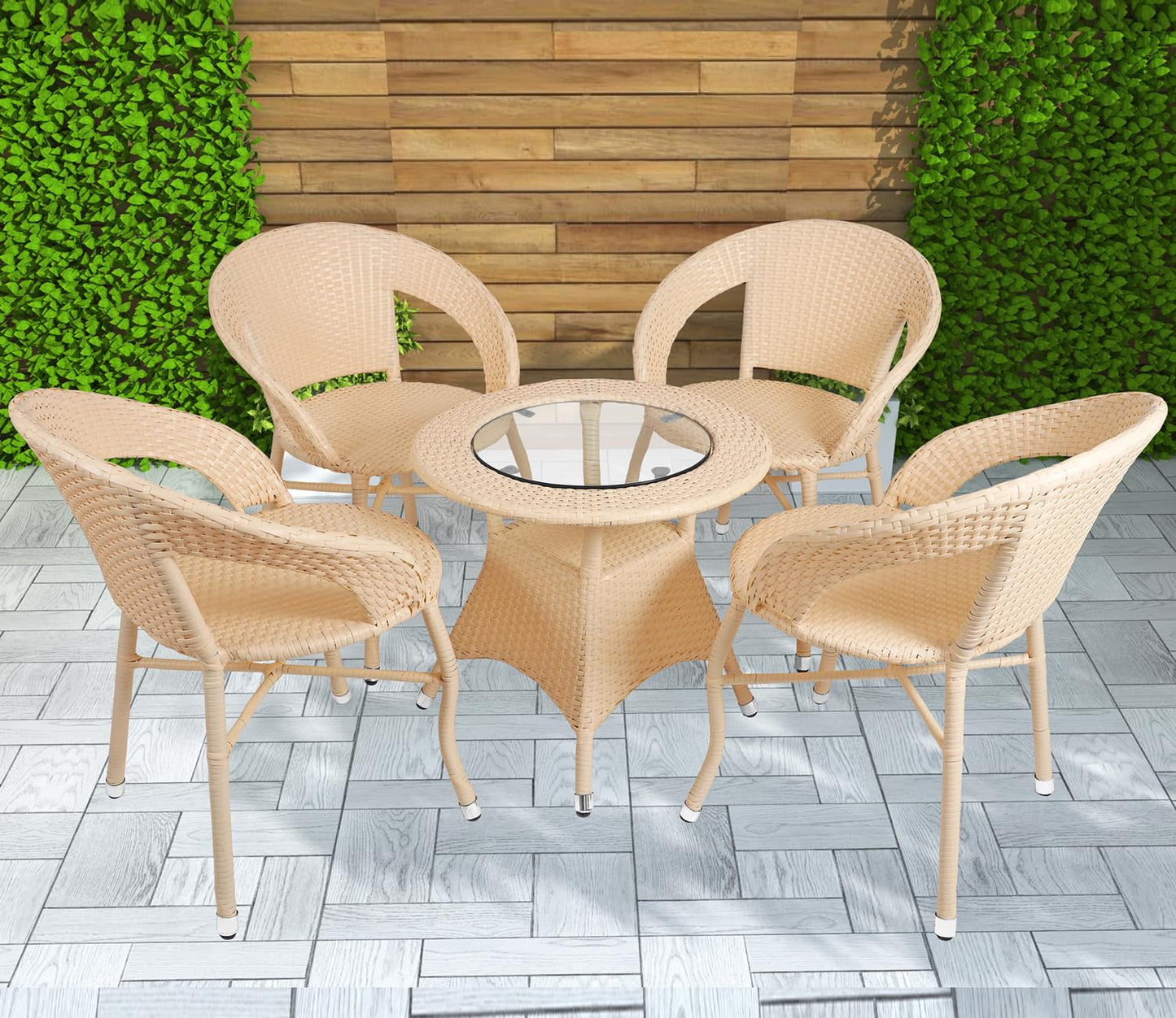 Jerez Outdoor Patio Set| Durable Garden Furniture-4 Chairs + 1 Table Cream