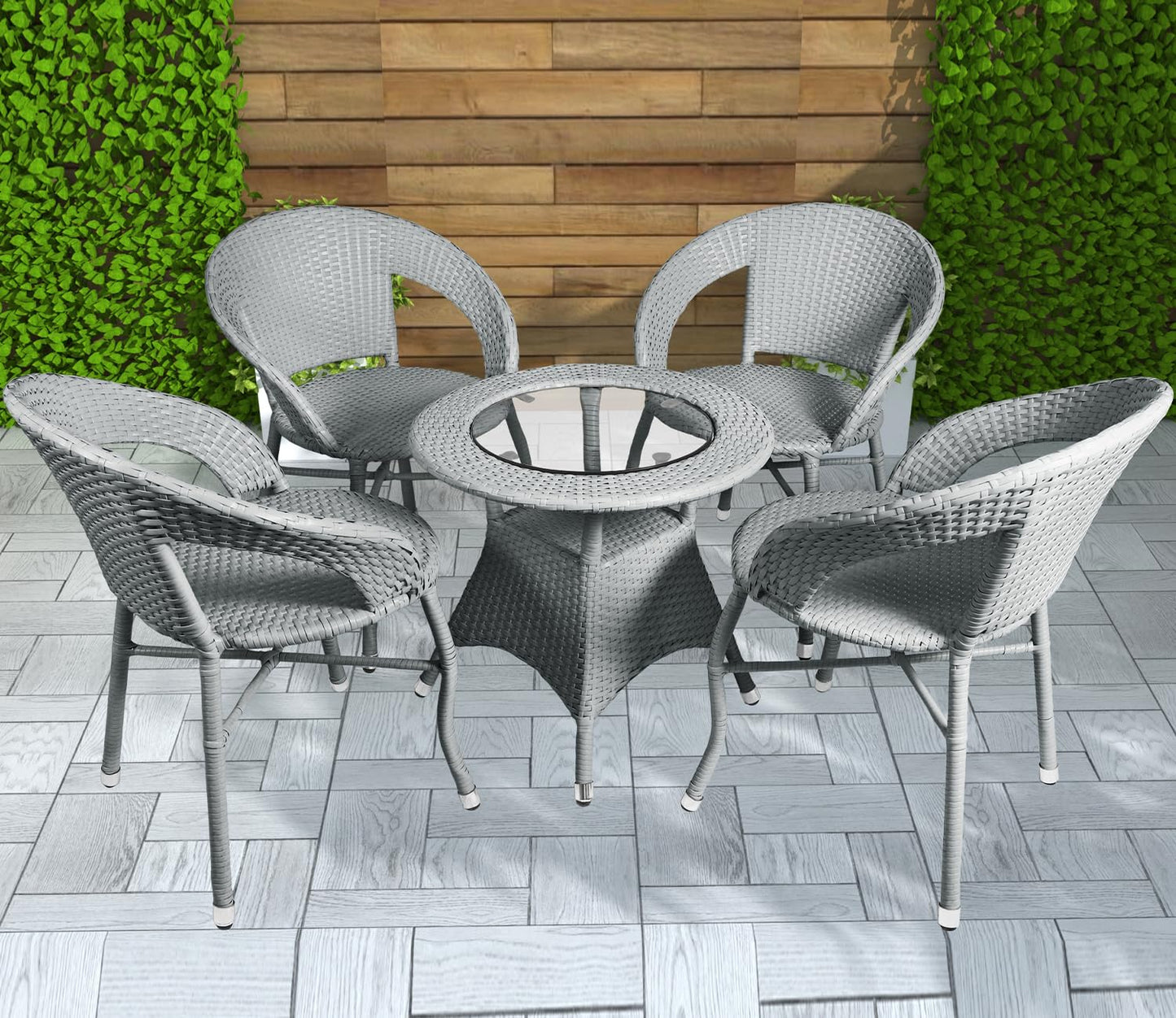 Vallez Outdoor Patio Set| Durable Garden Furniture-4 Chairs + 1 Table Grey