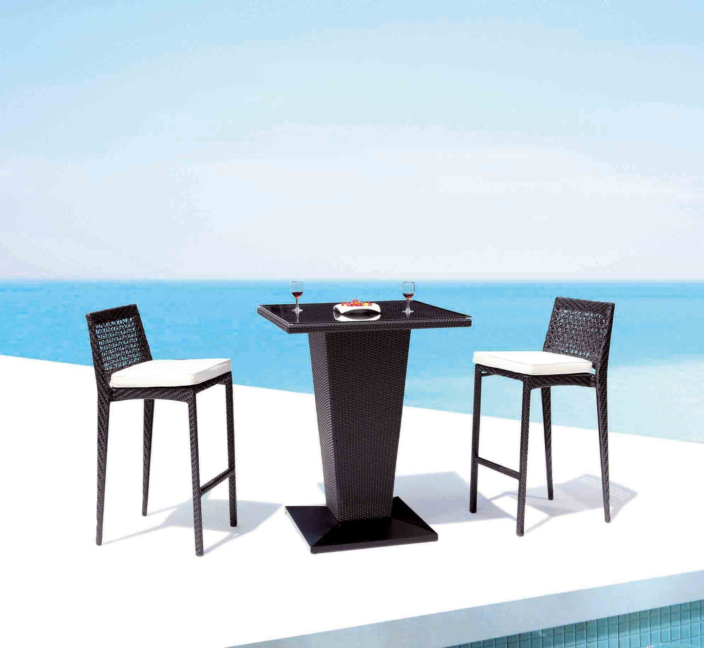Mika Outdoor Bar Set| Durable Garden Furniture-2 Chairs + 1 Table Black