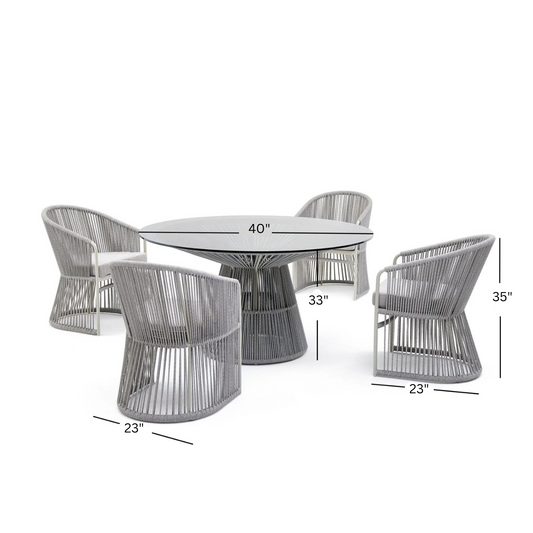 Roth Outdoor Patio Set| Durable Garden Furniture-4 Chairs + 1 Table Braided And Rope Grey