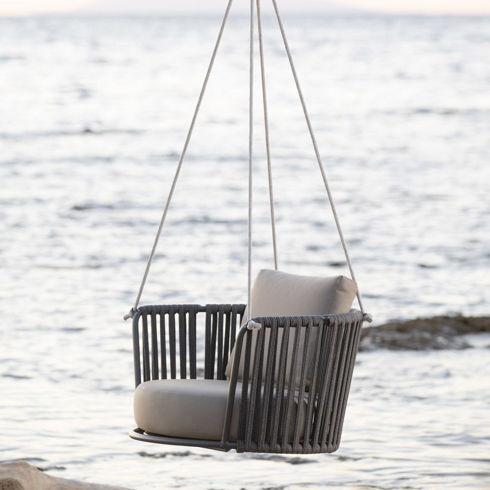 Carl Single Seater Hanging Swing| Without Stand For Outdoor (Grey) Braided and Rope