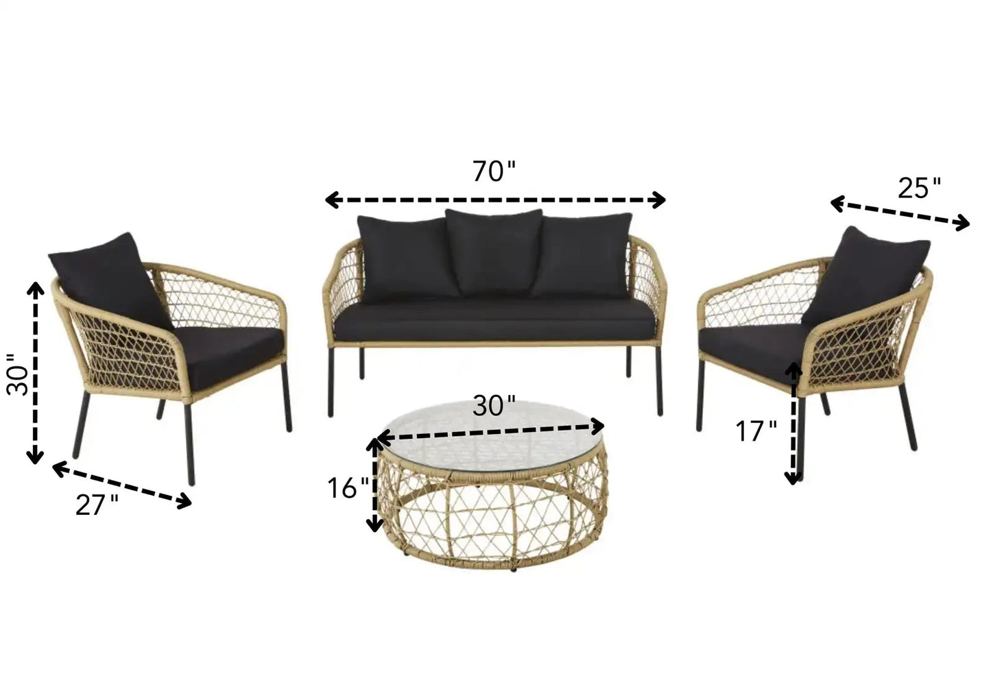 Ceylan Outdoor Garden Balcony 5 Seater Sofa Set- Honey