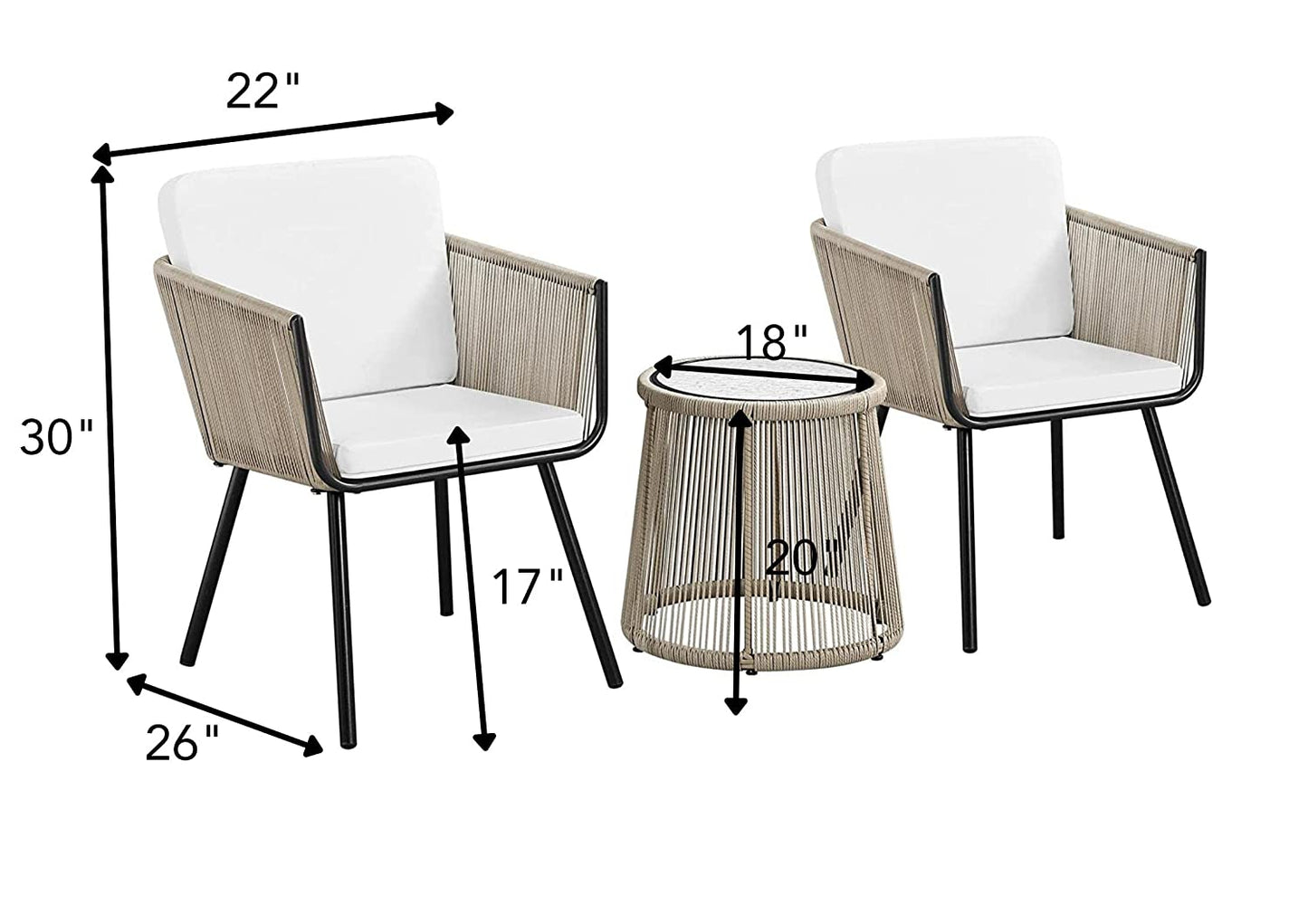 Enrico Outdoor Patio Set| Durable Garden Furniture-2 Chairs + 1 Table Beige Braided & Rope