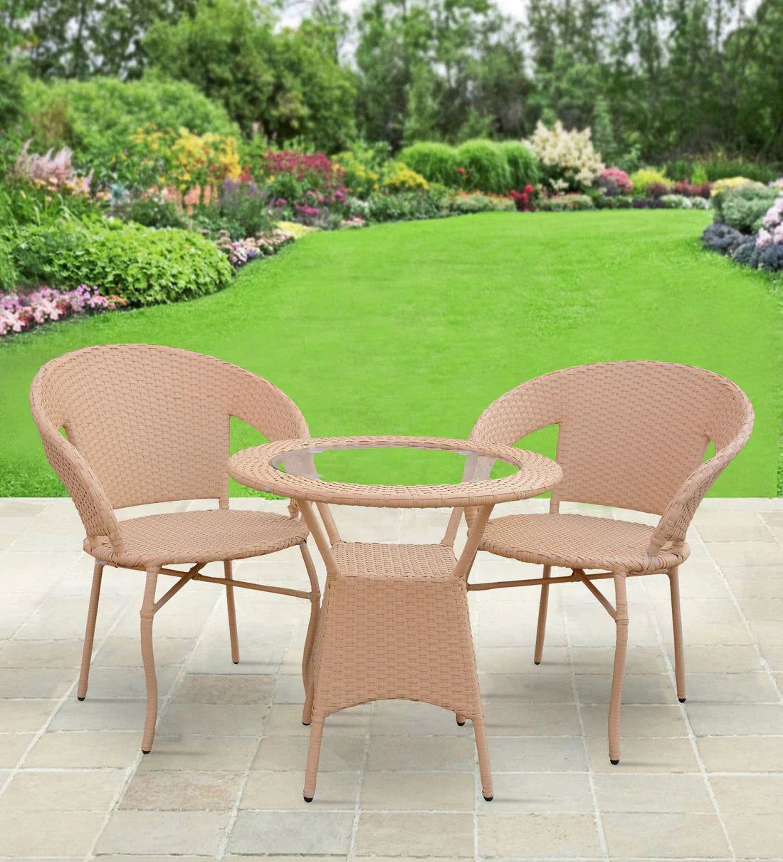 Berl Outdoor Patio Set| Durable Garden Furniture-2 Chairs + 1 Table Light Brown