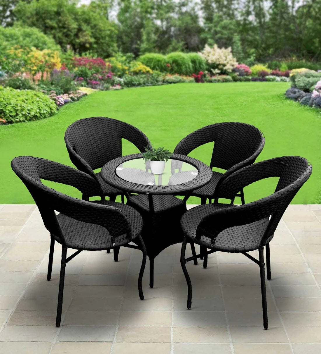 Nieve Outdoor Patio Set| Durable Garden Furniture-4 Chairs + 1 Table Black