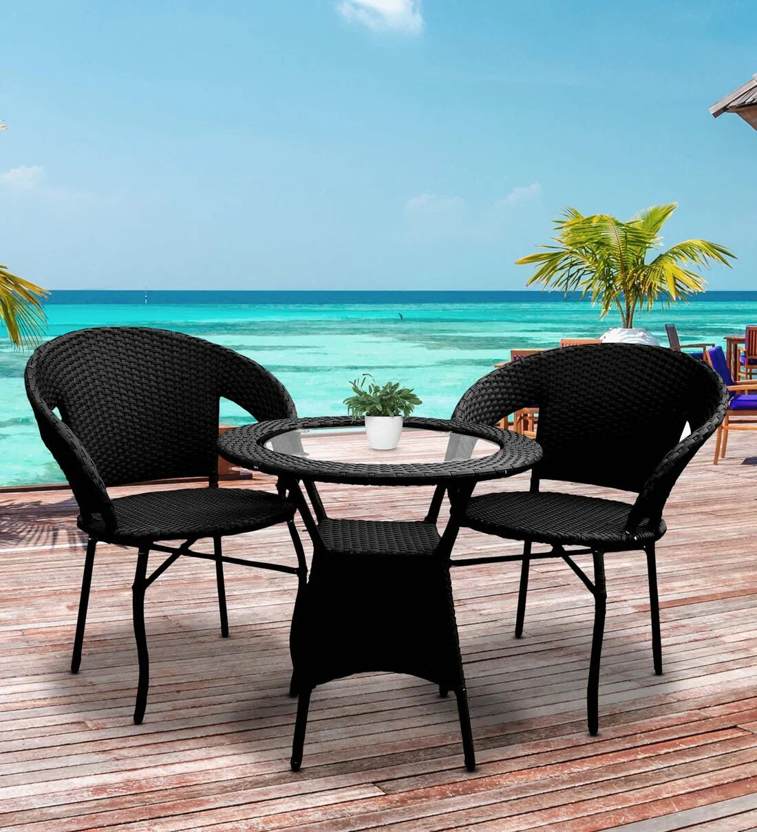 Caldera Outdoor Patio Set| Durable Garden Furniture-2 Chairs + 1 Table Black