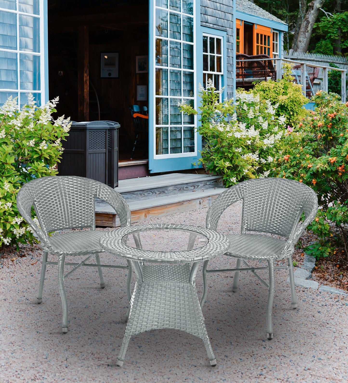 Arbe Outdoor Patio Set| Durable Garden Furniture-2 Chairs + 1 Table Grey