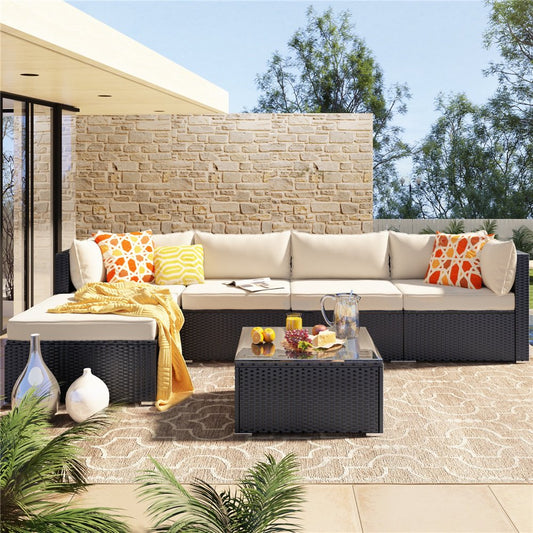Inan Outdoor Garden Balcony 5 Seater Sofa Set- Black