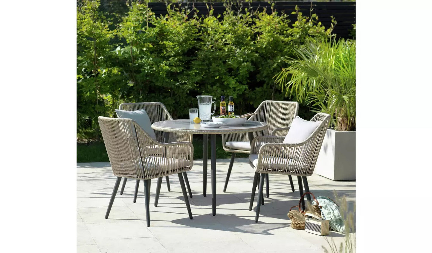 Silvio Outdoor Patio Set| Durable Garden Furniture-4 Chairs + 1 Table Braided And Rope Beige