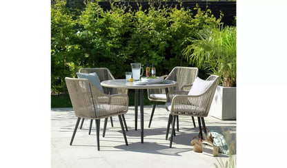Silvio Outdoor Patio Set| Durable Garden Furniture-4 Chairs + 1 Table Braided And Rope Beige