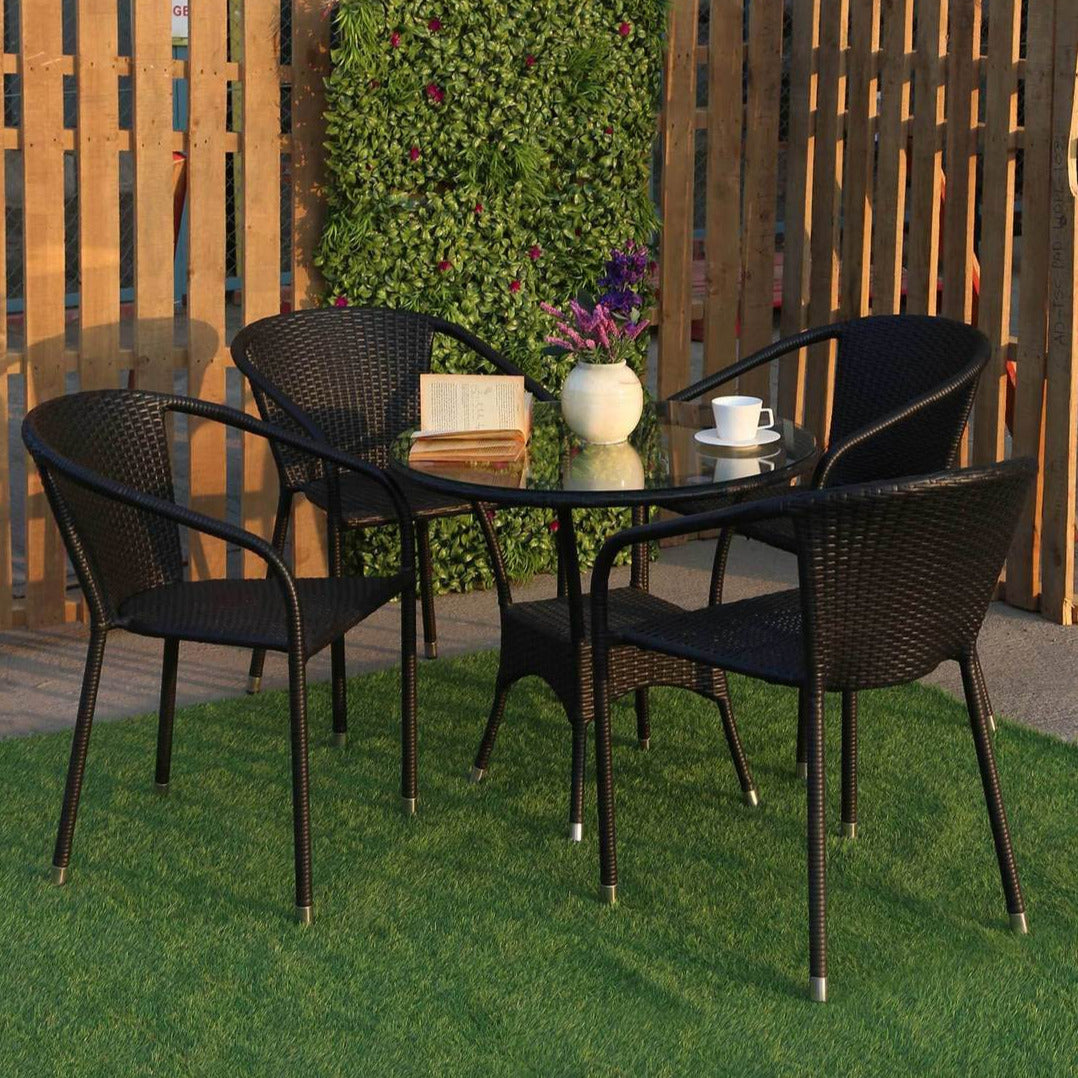 Fabián Outdoor Patio Set| Durable Garden Furniture-4 Chairs + 1 Table Black