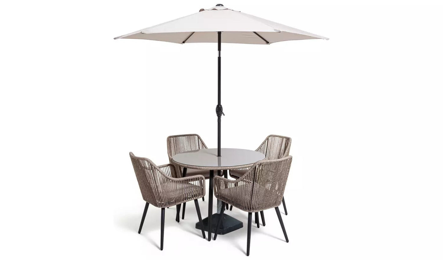 Silvio Outdoor Patio Set| Durable Garden Furniture-4 Chairs + 1 Table Braided And Rope Beige