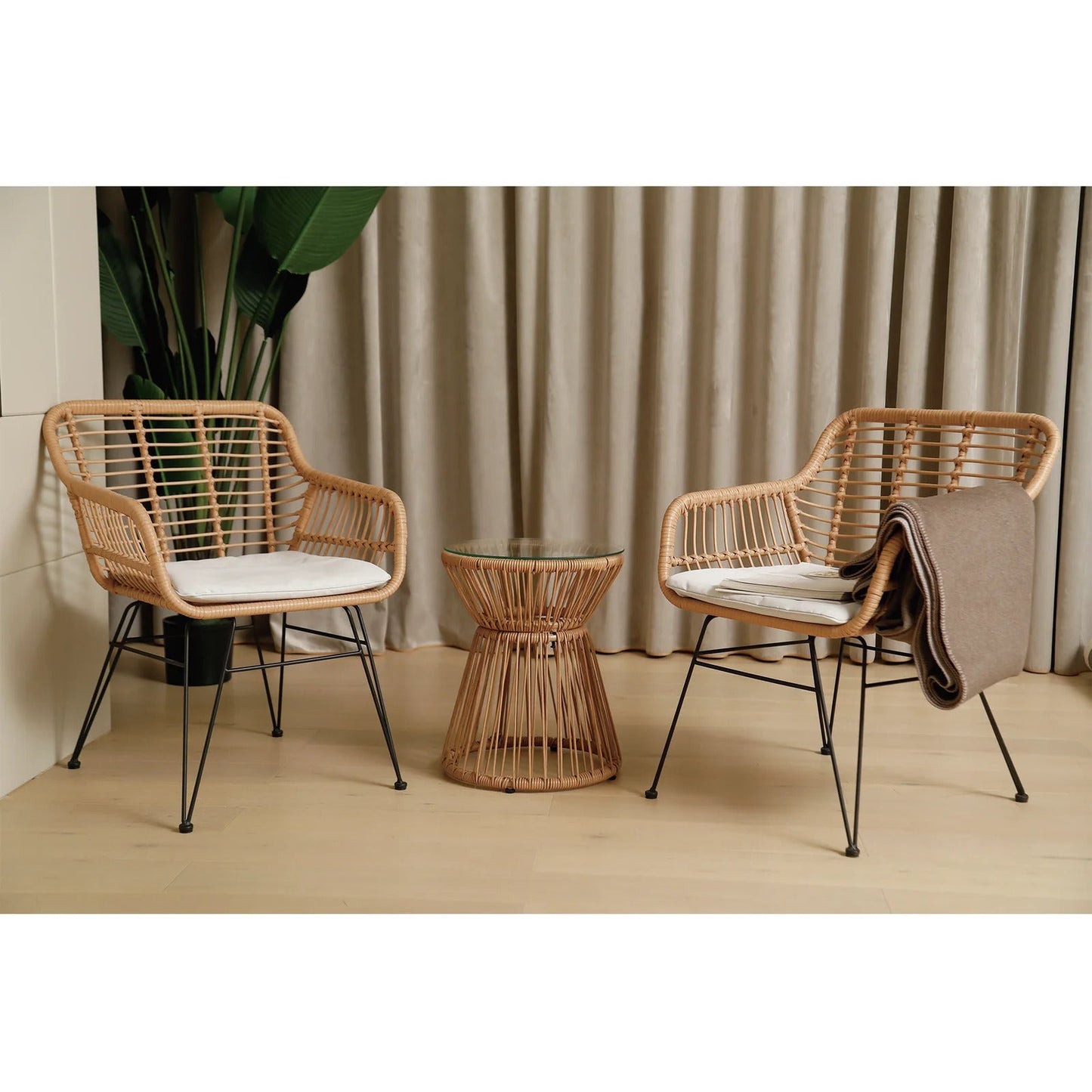 Arina Outdoor Patio Set| Durable Garden Furniture-2 Chairs + 1 Table Light Brown
